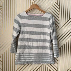 Joules Harbour cotton Gray and White Stripe Cotton 3/4 Sleeve Top striped Size 8